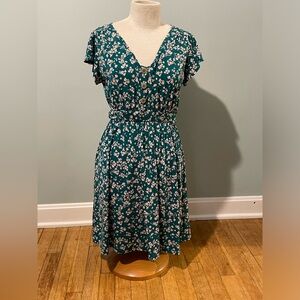 Kaileigh Green Floral Faux Button Front Dress, Size Small